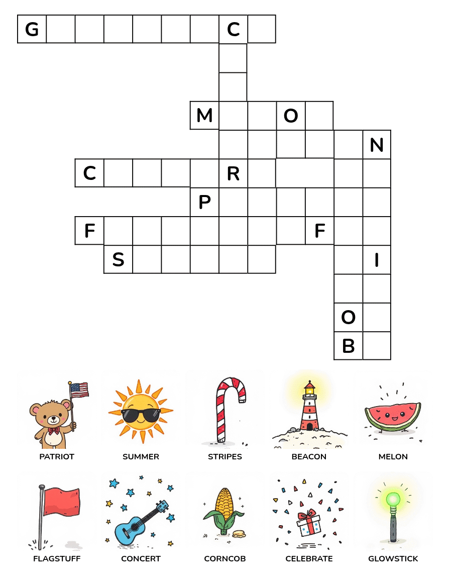 Fourth of July Crossword Puzzles for Kids Ages 4-8 - Image 2
