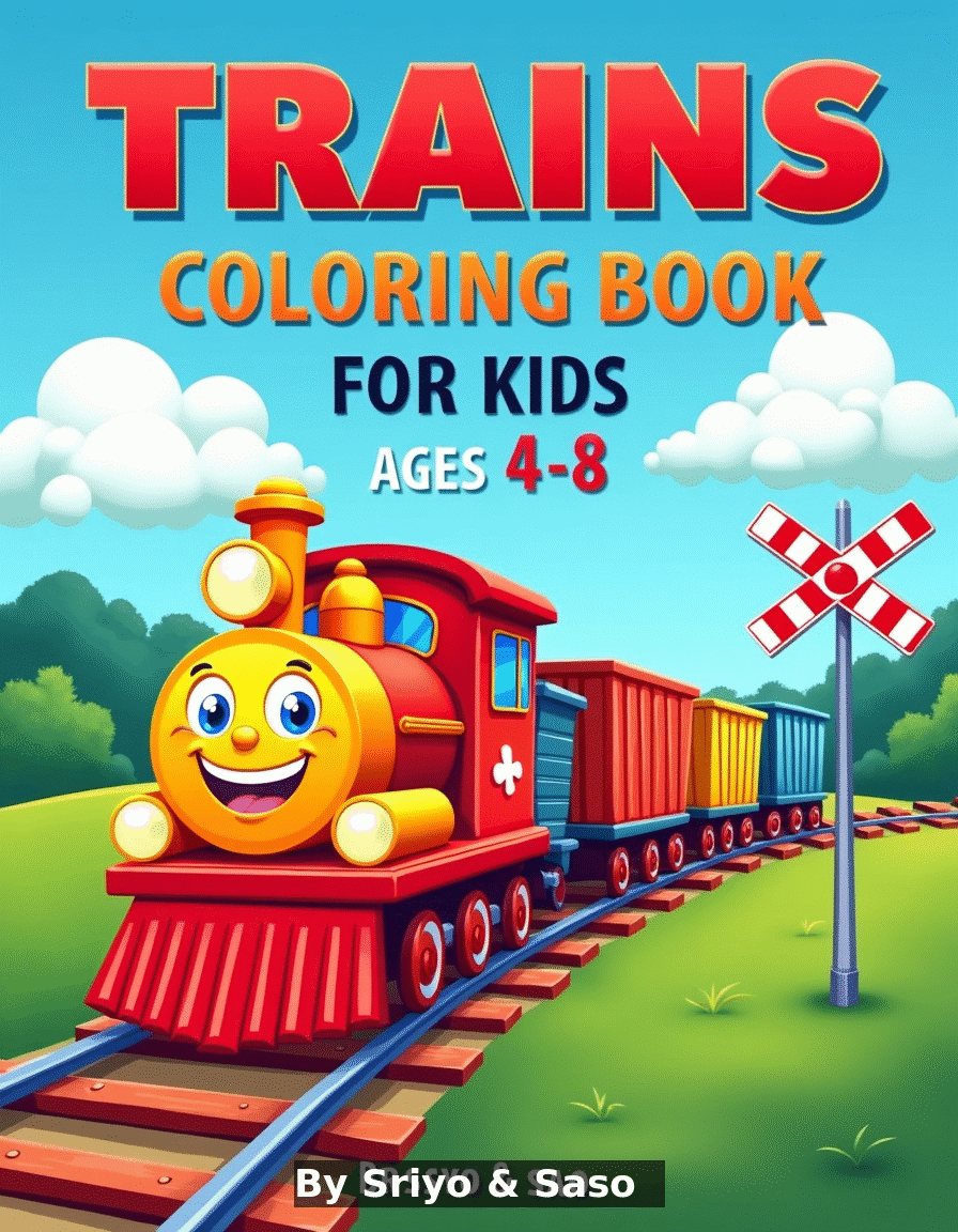 Trains Coloring Book for Kids Ages 4-8