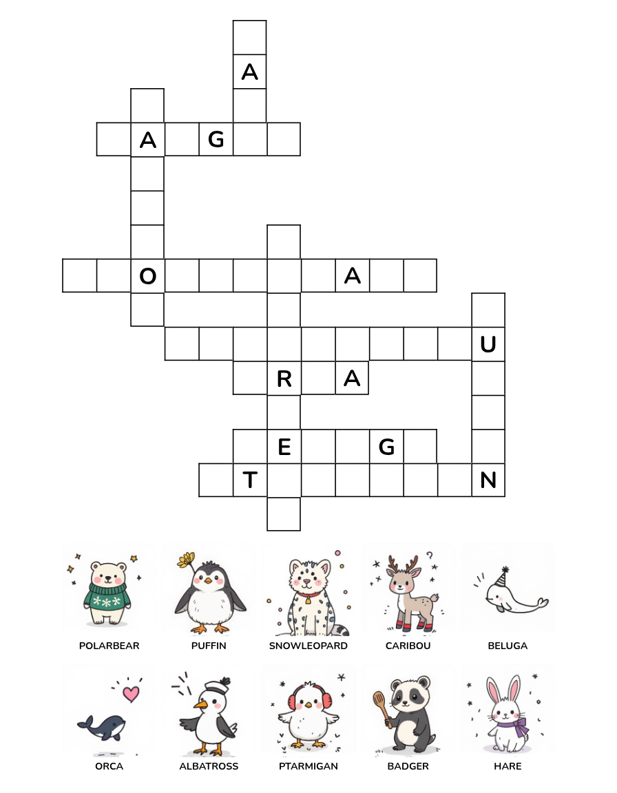 Winter Animals Crossword Puzzles for Kids Ages 4-8 - Image 2