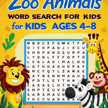 Zoo Animals Word Search for Kids Ages 4-8