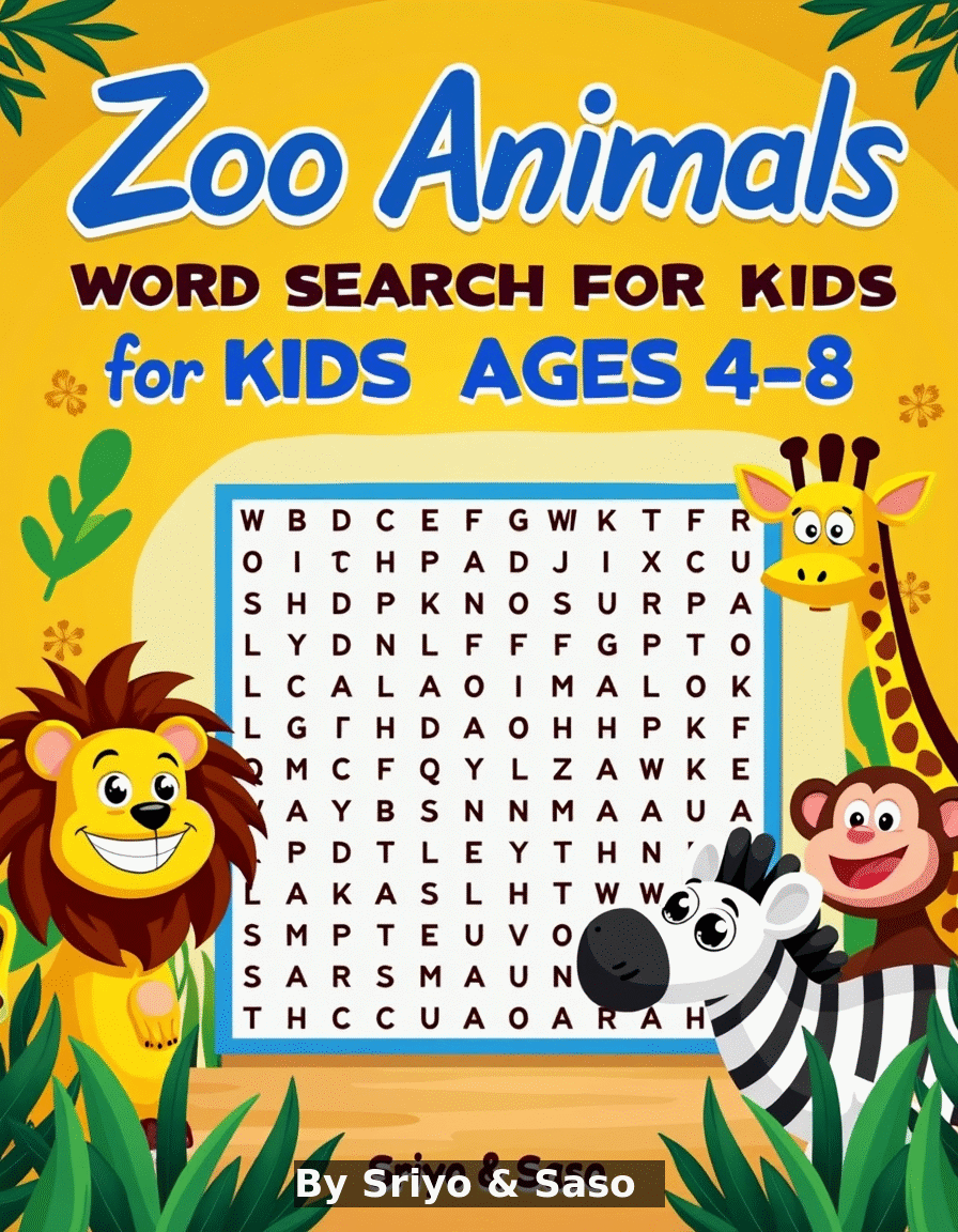 Zoo Animals Word Search for Kids Ages 4-8